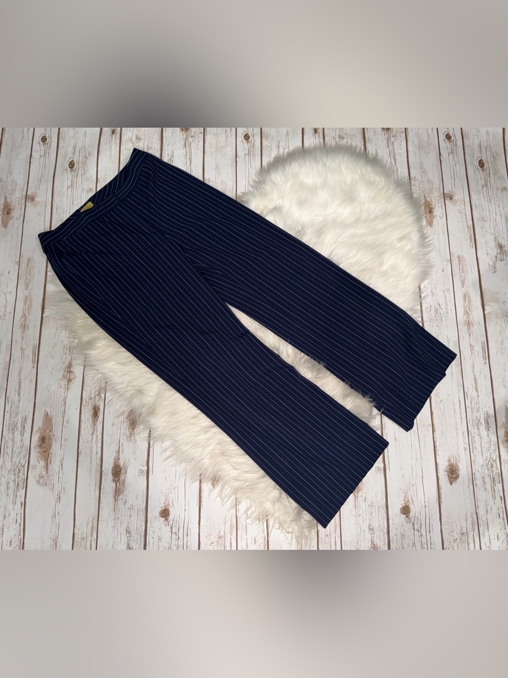 Caslon Navy Blue White Pinstripe Wide-leg Trousers Size 8